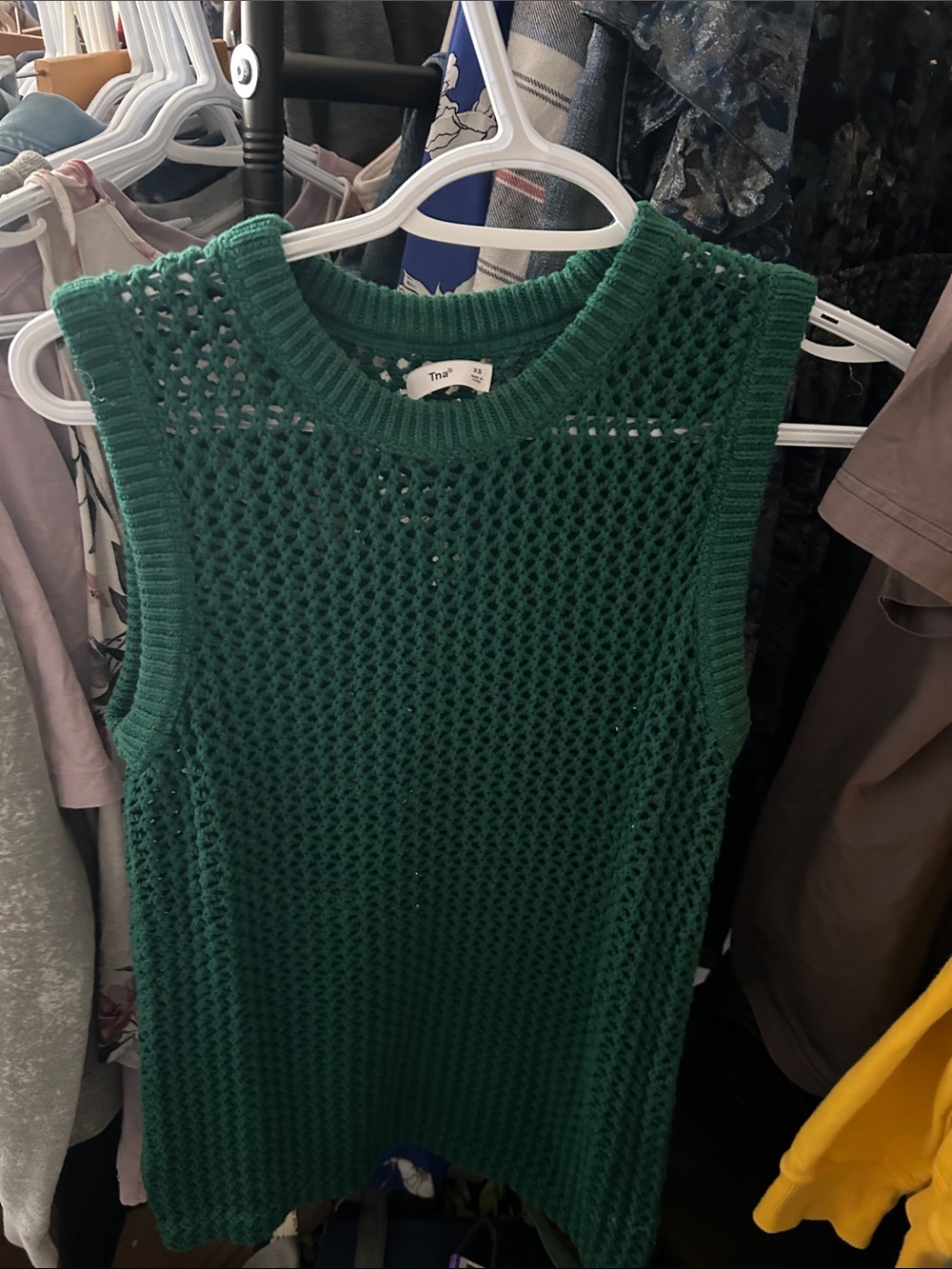 TNA Green Sleeveless Knit Mesh Top